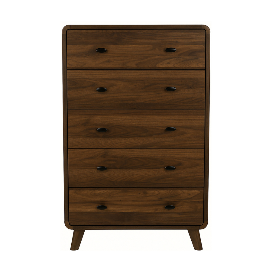 5 Drawer Chest Dresser Walnut Finish