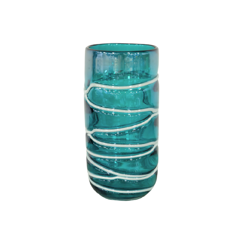Blue Glass White Stripes Short Vase
