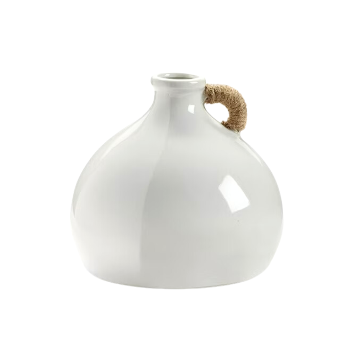 White Ceramic Vase With Hemp Rope Handle