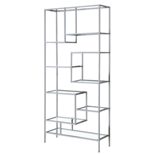 Silver Metal with Tempered Glass Bookcase