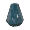 Short Ribbed Teal Blue Triangles Vase