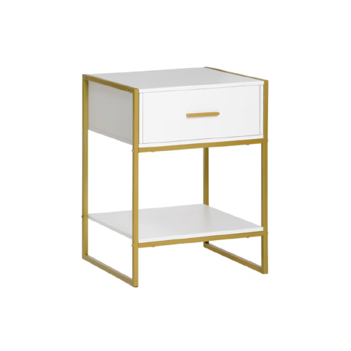 White Modern Nightstand With Gold Legs