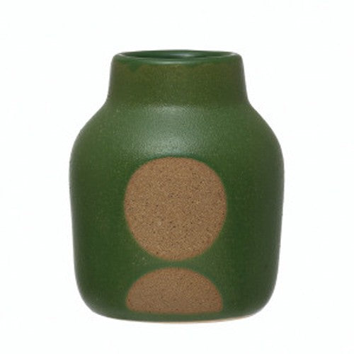 Round Stoneware w/ Circle Design Green Vase