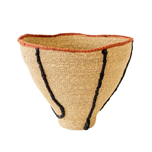 Large Natural Seagrass With Multi Color Trim Basket