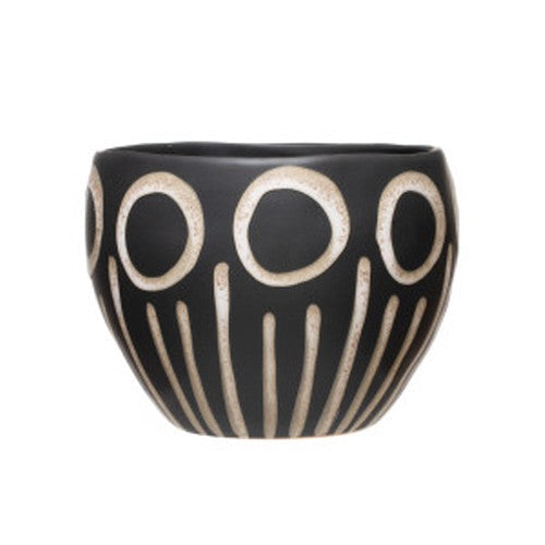Round Hand-Painted Stoneware Planter