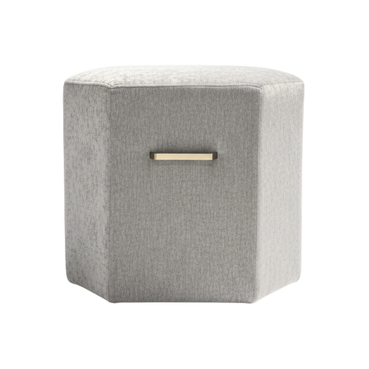 Hexagon Shape Grey Velvet w/ Gold Metal Handle Ottoman