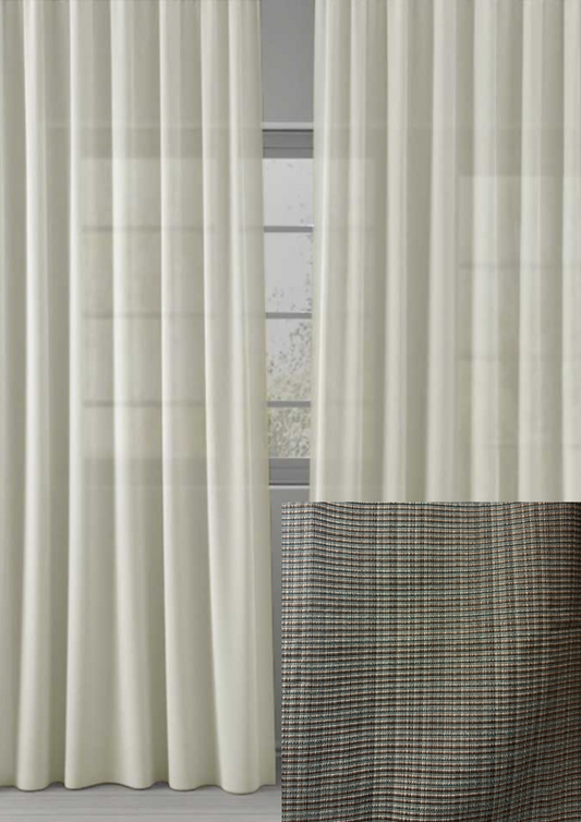 Drapery Panel - Brown & Blue with Grommets W52''