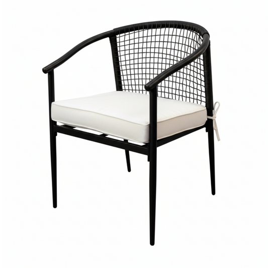 Patio Chair Black Woven Rope w/ White Cushions