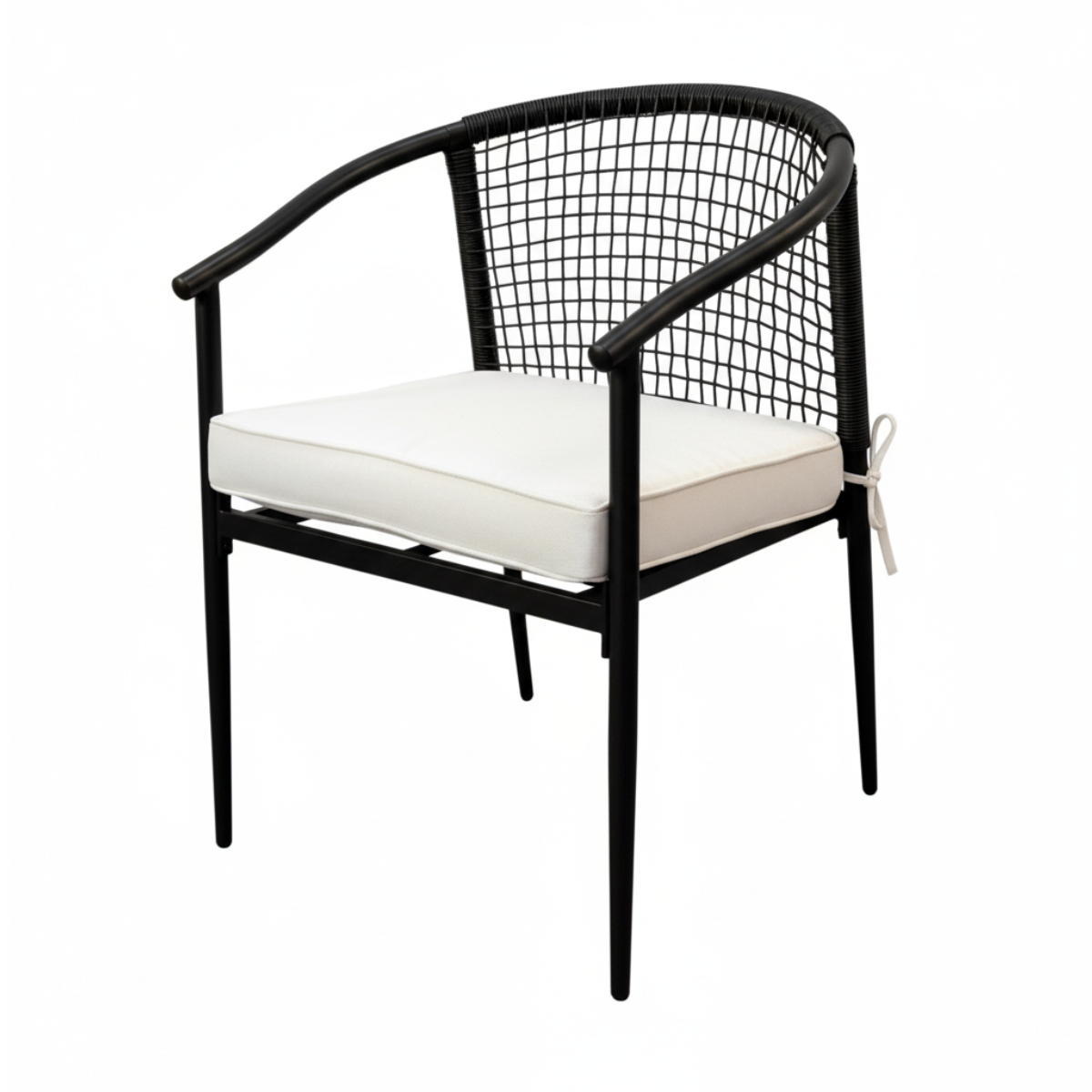 Patio Chair Black Woven Rope w/ White Cushions