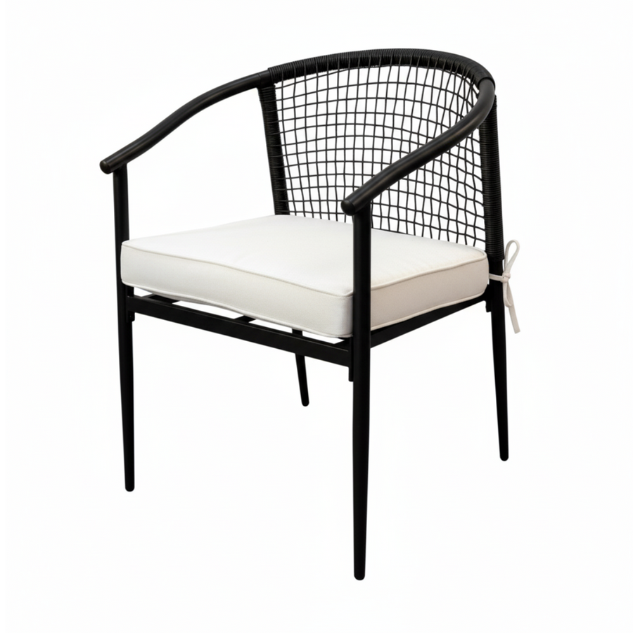 Patio Chair Black Woven Rope w/ White Cushions