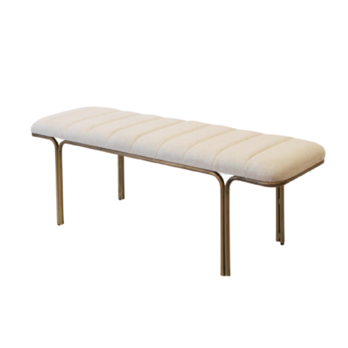 Cream Upholstered Bench w/Brass Frame