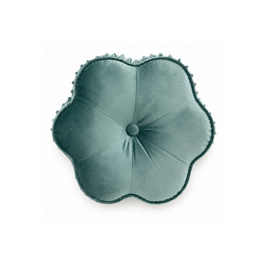 Round Sea foam Blue Velvet Flower Pillow