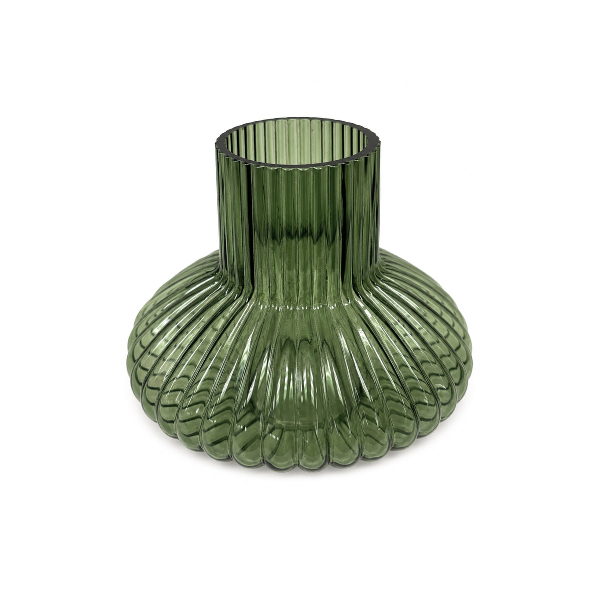 Green Ribbed Glass Vase