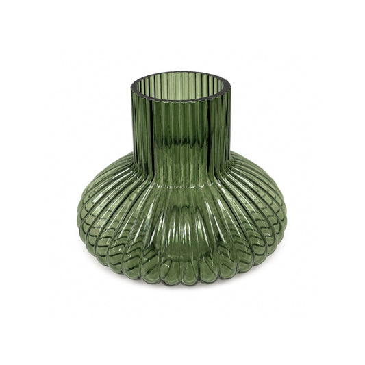 Green Ribbed Glass Vase