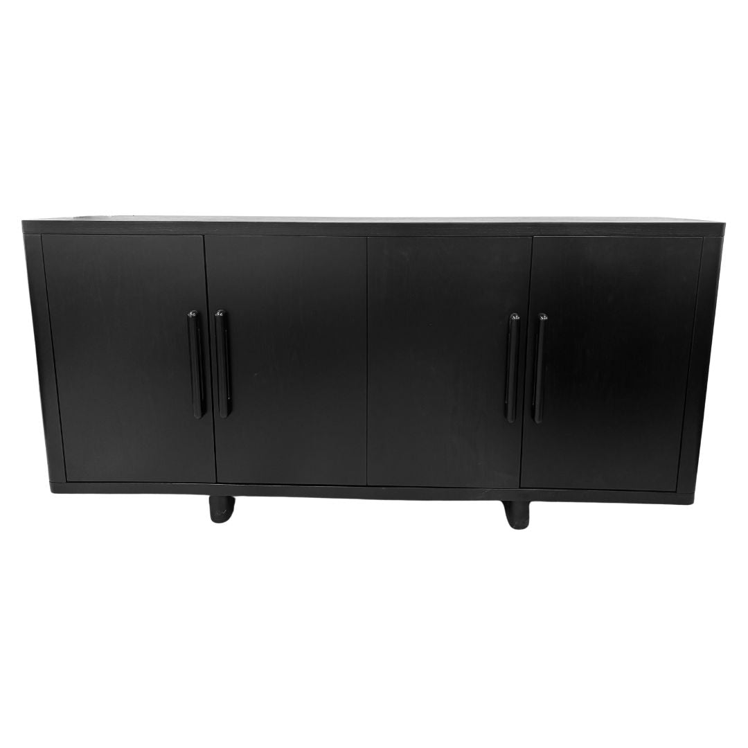 Black Wood Sideboard Credenza with Sleek Handles