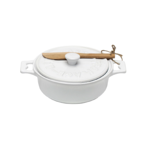 Pot - Stoneware Brie Baker White w/ Lid