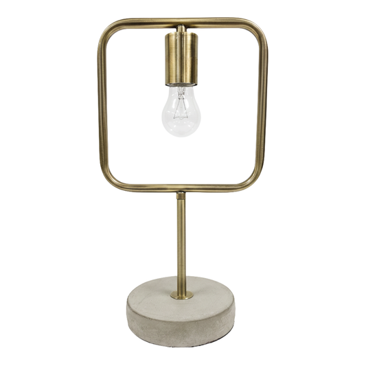 Round Stone Base Brass Square Frame Table Lamp