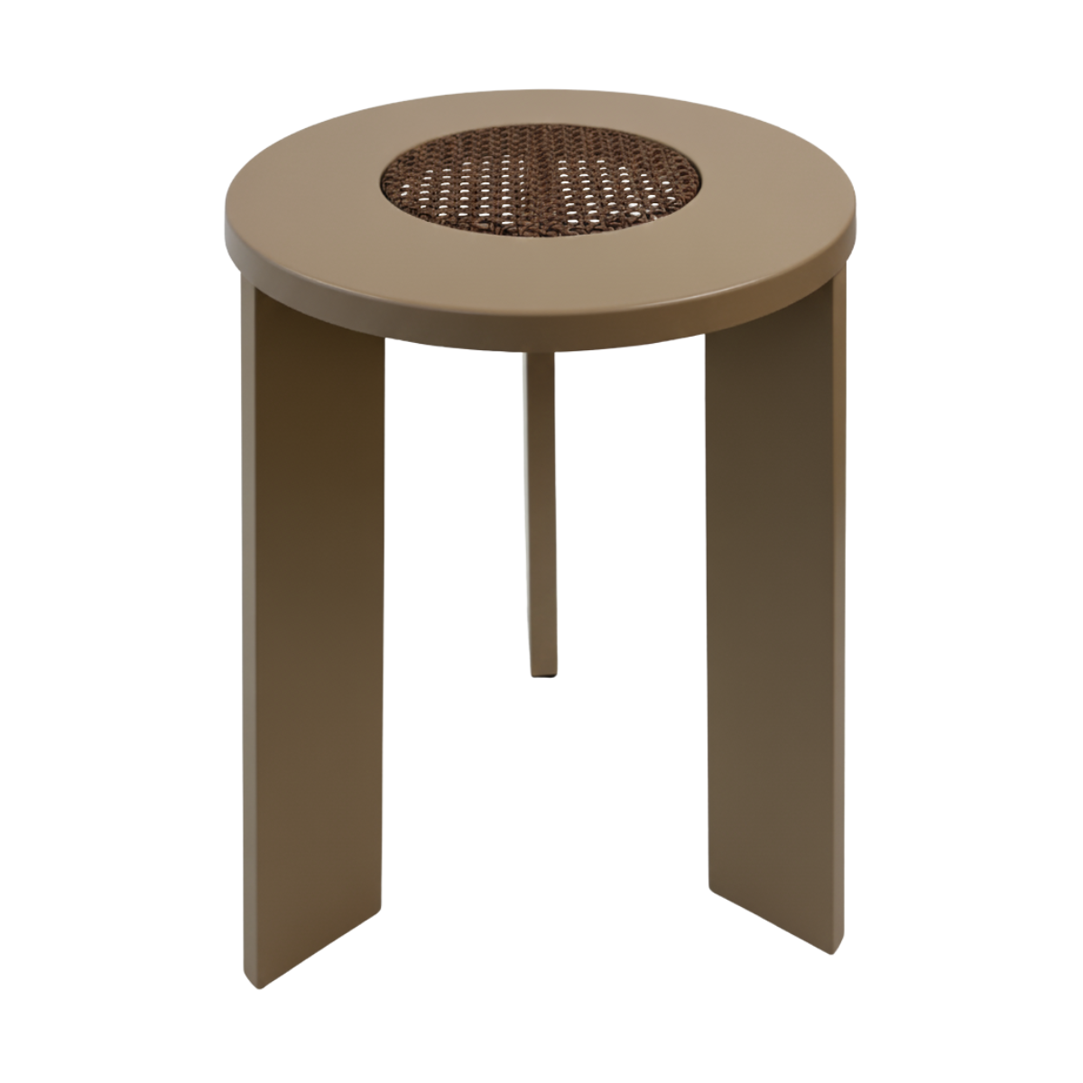 Round Brown Patio Side Table with Basketweave