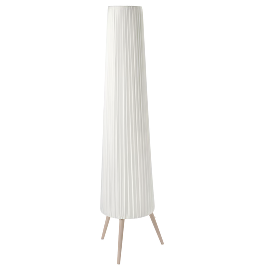 White Cylinder with 3 Beech Legs Floor Lamp