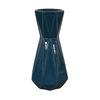 Short Flare Ribbed Teal Blue Triangles Vase