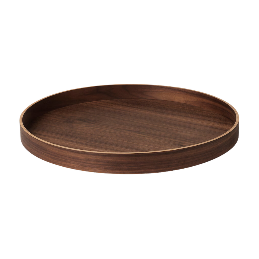 Round Dark Wood Walnut Tray