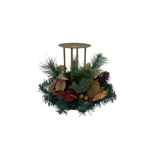 Christmas - Gold Candle Holder w/ Decorative Wreaths