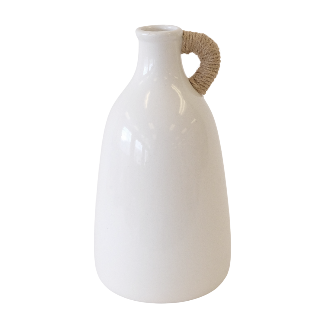 White Vase with Hemp Rope Handle
