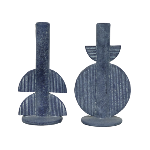 Distressed Blue Resin Circle Candlestick