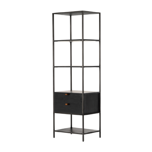 Bookshelf - Trey Two Drawer Black w/ Leather Handle