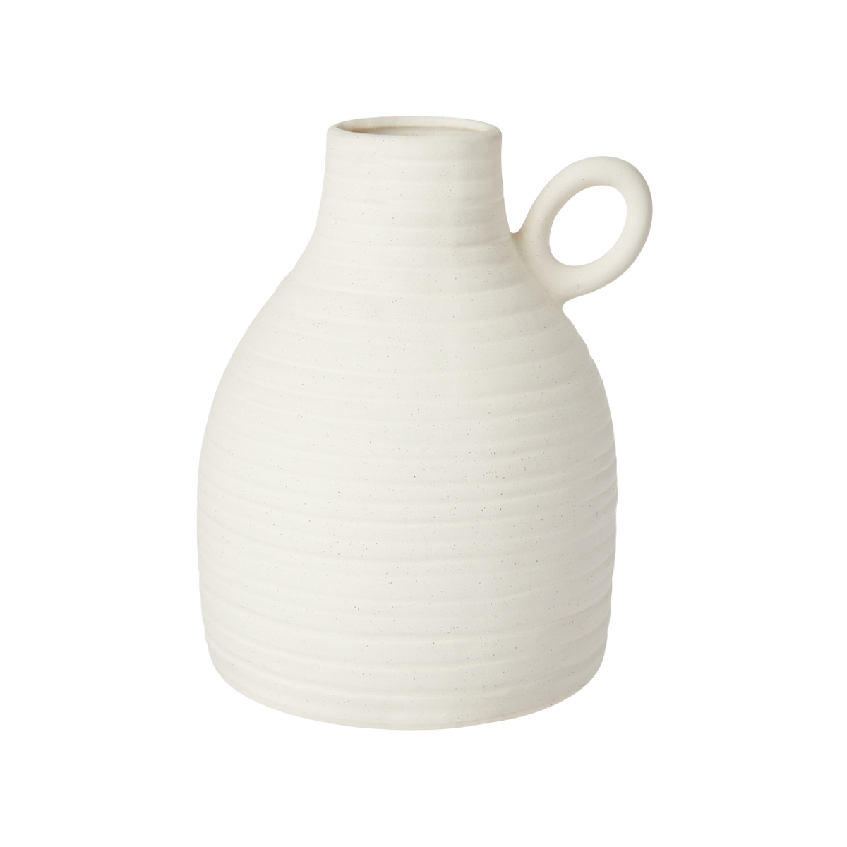 Cream Ribbed Vase w/handle