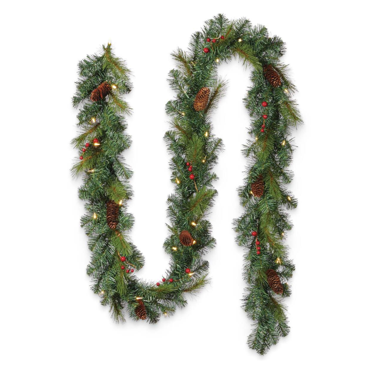 Christmas Garland LED Lights with Berries and Pine Cones