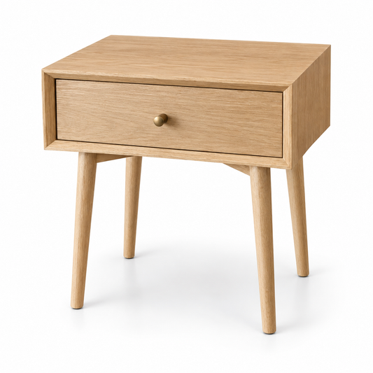 Side Table - Natural Oak Nightstand with Drawer