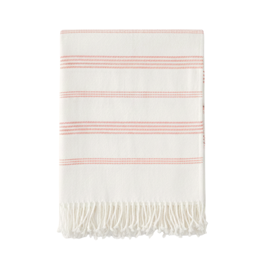 White Red Stripes Throw With Fringe