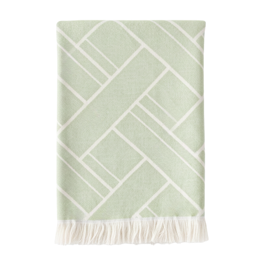 Luna Knit Geometric Pattern Green Throw With Fringe