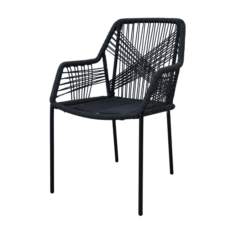 Black Woven Patio Chair with Metal Frame