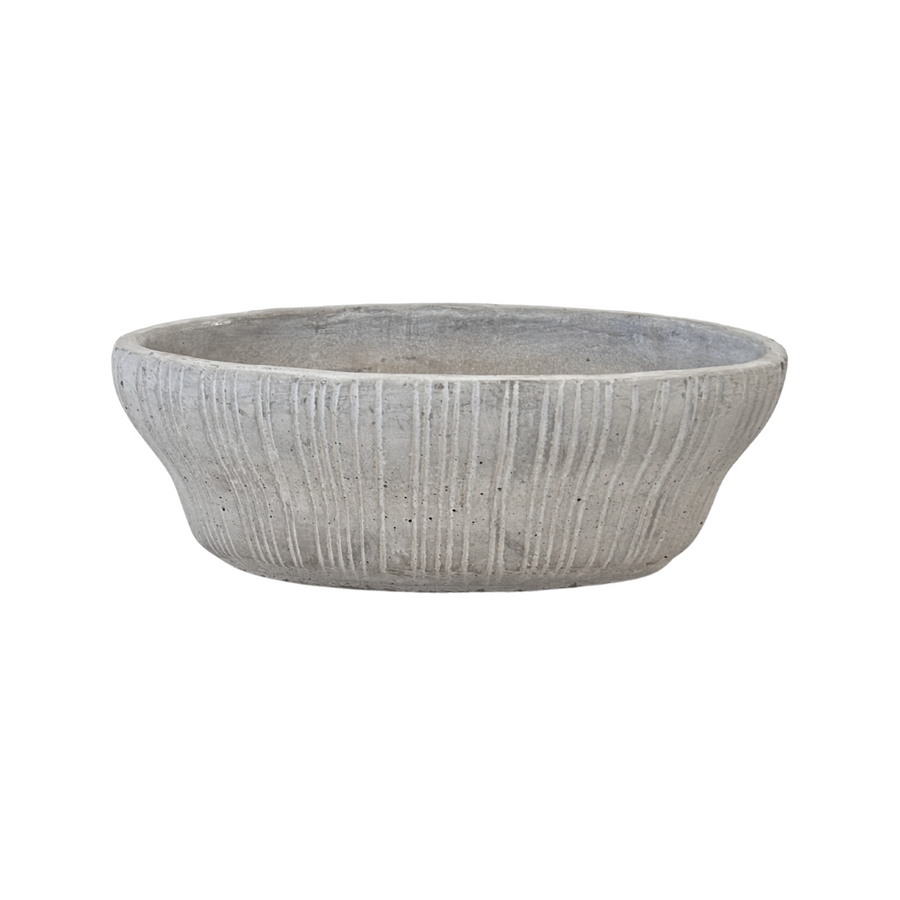 Cement Striped Pot Small