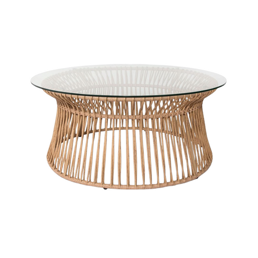 California Capri Woven Rattan Coffee Table with Tempered Glass Top