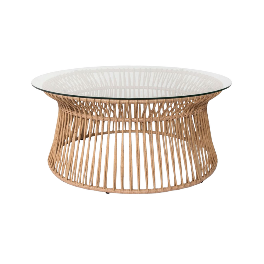 California Capri Woven Rattan Coffee Table with Tempered Glass Top