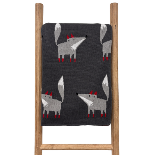 Grey Knit w/ Fox Pattern Throw