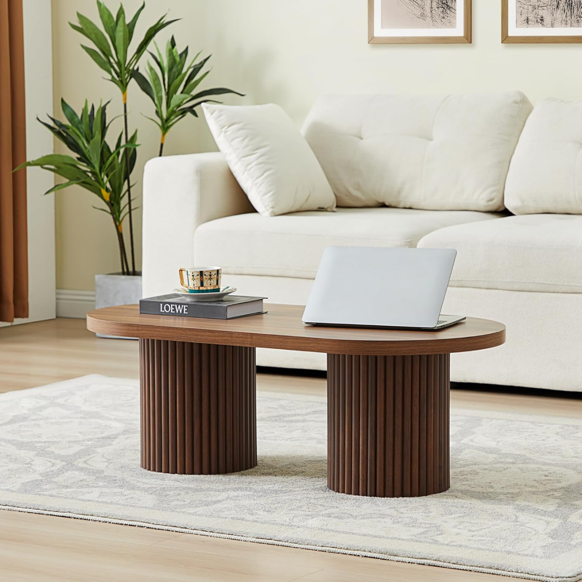 Walnut Oval Fluted Coffee Table