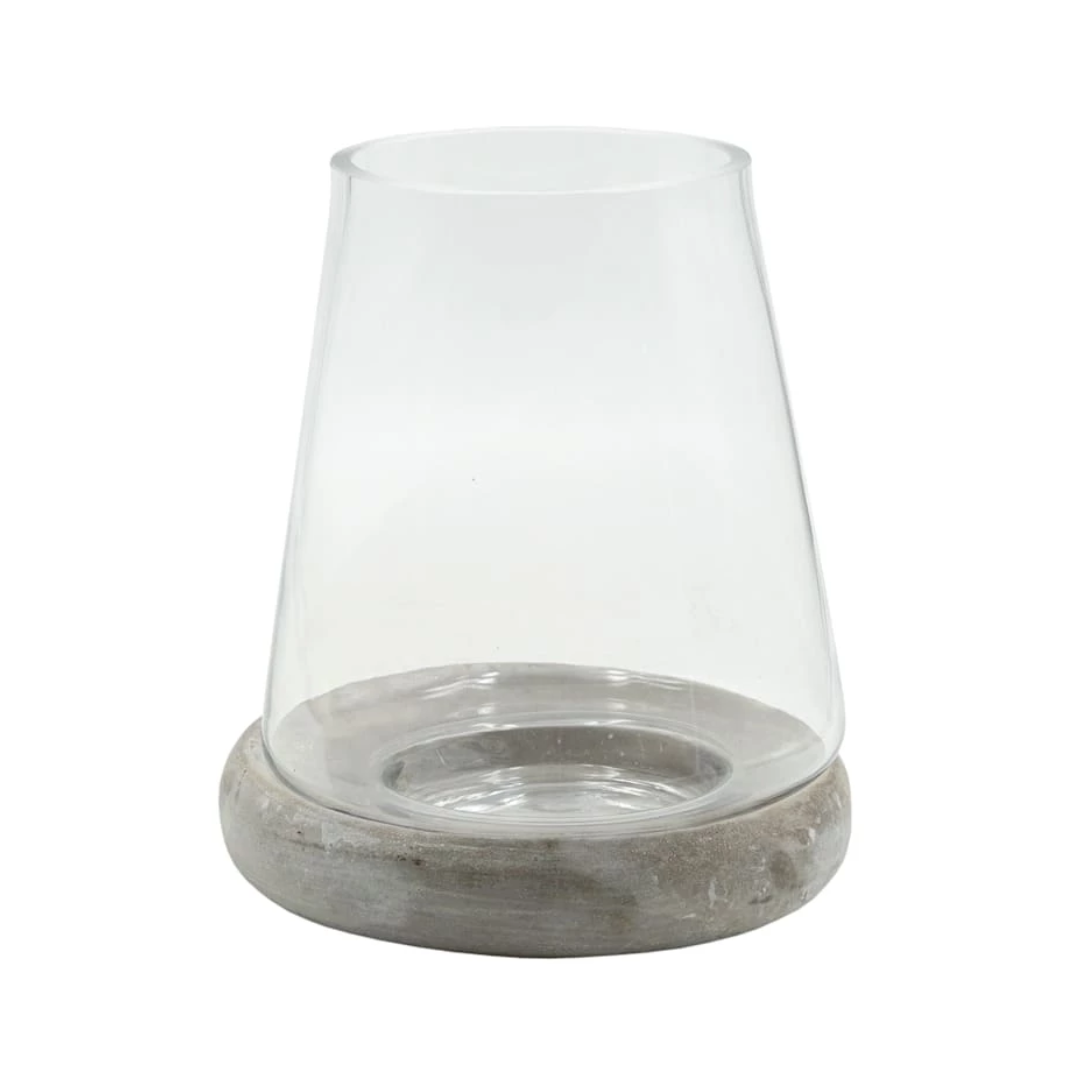 Clear Glass Candle Holder with Concrete Base