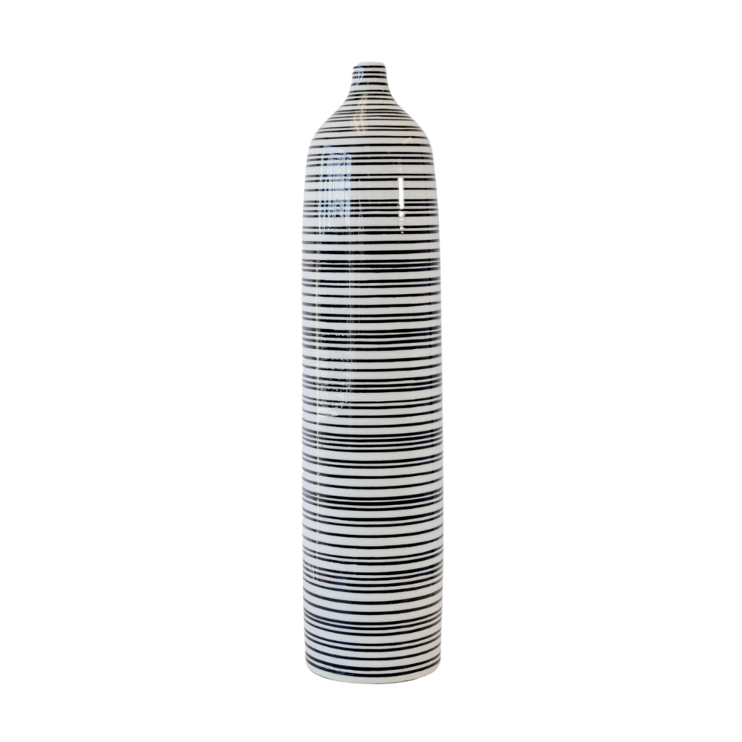 Striped Ceramic Bottle Black Vase