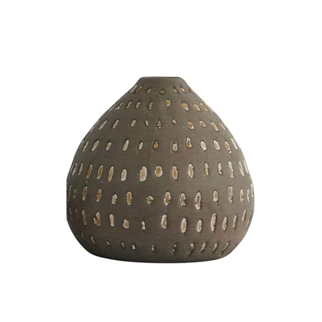Medium Dark Grey with White Lines Terra-Cotta Vase