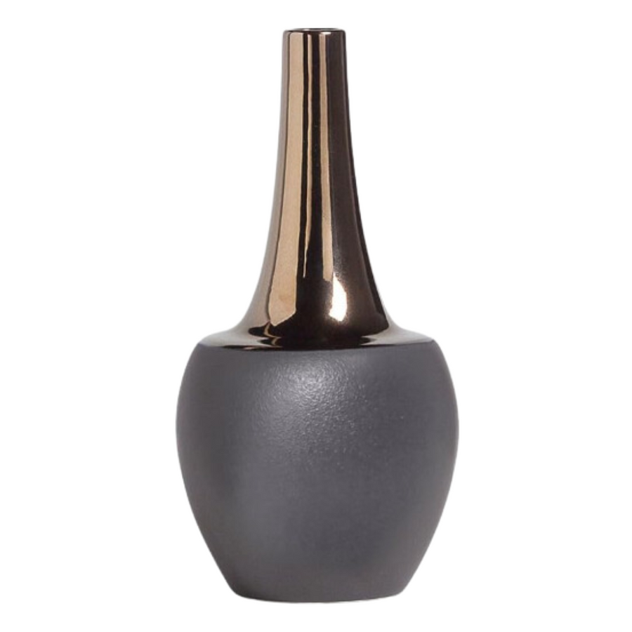 Matte Black Vase w/ Metallic Top