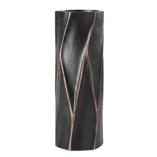 Large Black Wood Contoured Vase