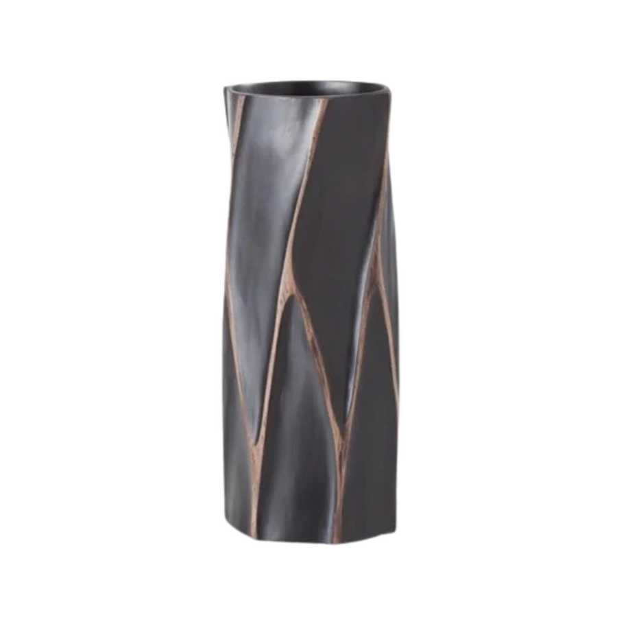 Small Black Wood Contoured Vase