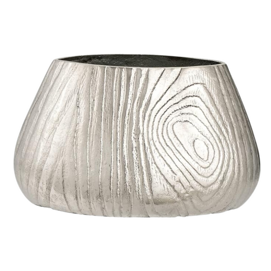 Large Silver Metal Vase w/Bark Texture