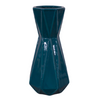 Large Teal Blue Ribbed Triangle Flare Vase