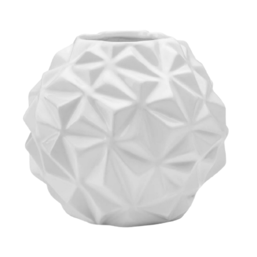 Large Ball White Ceramic Crumple Vase