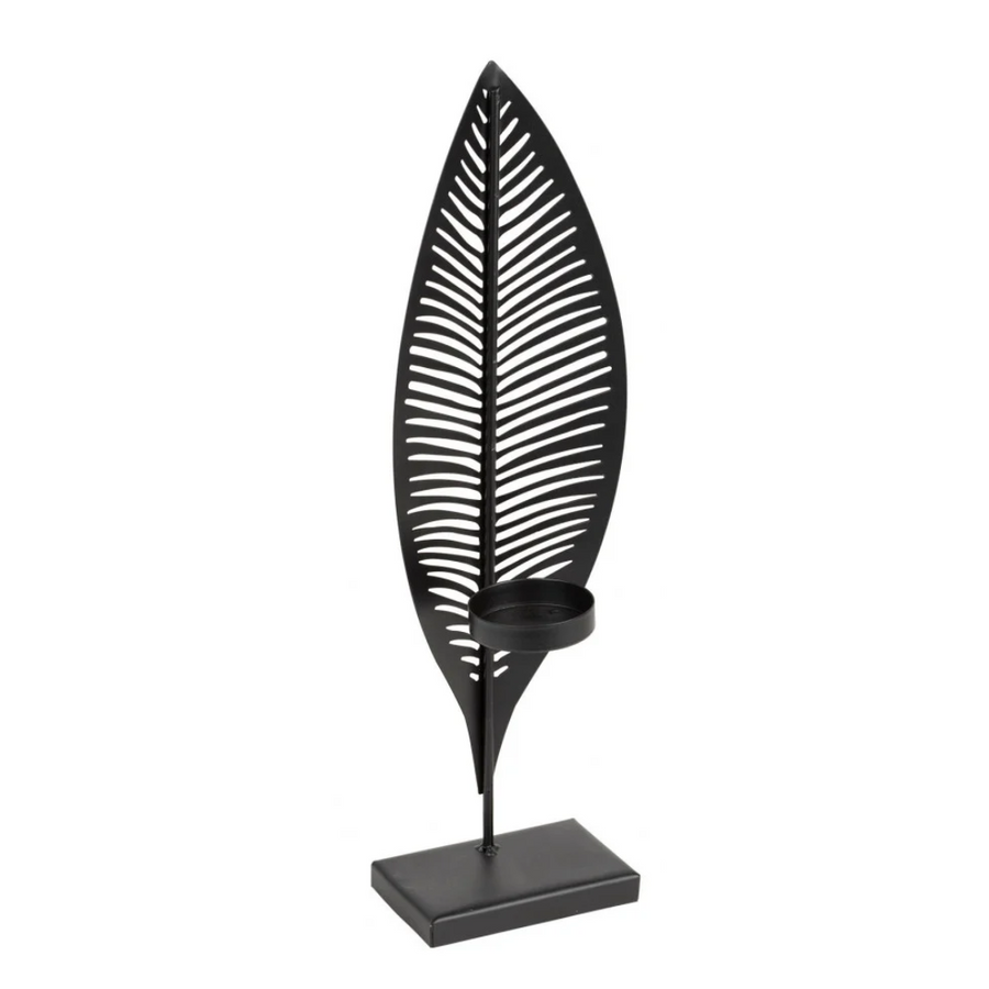 Large Black Leaf Cutout Candle Holder